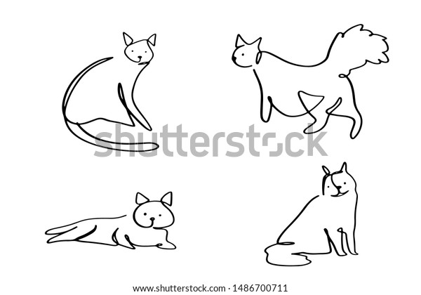 Continuous Line Drawing Cute Cat Simple Stock Vector (Royalty Free ...