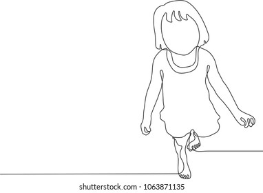 Continuous line drawing of cute girl in standing.