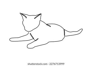 continuous line drawing of cute long haired kitten