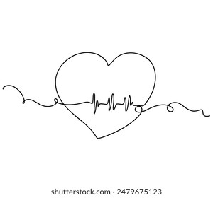 Continuous line drawing of cute love heart shaped for greeting card. Draw design vector graphic illustration