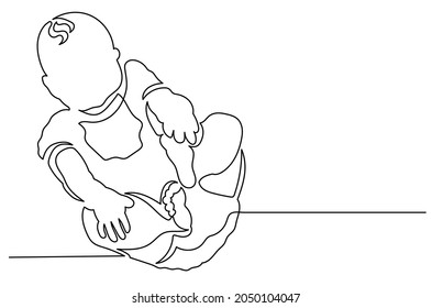 Continuous line drawing of cute nursing baby top view. Baby care concept, baby food.
