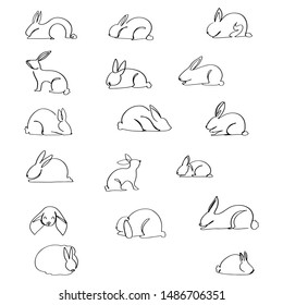 Continuous line, drawing of cute pet rabbit
Simple hand-drawn stripes, vector illustration