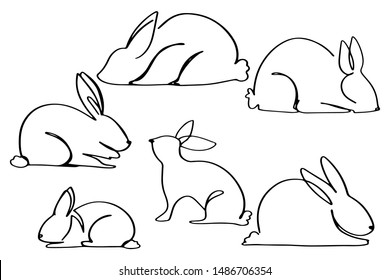 Continuous line, drawing of cute pet rabbit
Simple hand-drawn stripes, vector illustration