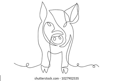 Continuous Line Drawing Of Cute Pig Vector Illustration Simple Concept