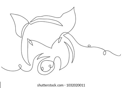 continuous line drawing of cute pig Vector Illustration