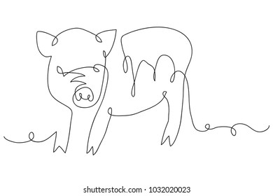 continuous line drawing of cute pig Vector Illustration