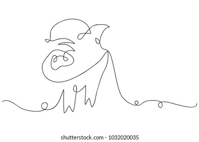 continuous line drawing of cute pig Vector Illustration