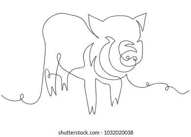 continuous line drawing of cute pig Vector Illustration