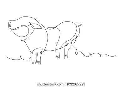continuous line drawing of cute pig vector illustration simple concept