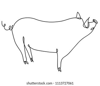 Continuous Line Drawing Of Cute Pig Vector Illustration Simple Concept