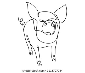 continuous line drawing of cute pig vector illustration simple concept