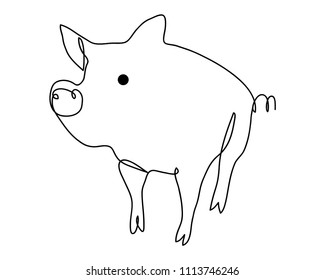 continuous line drawing of cute pig vector illustration simple concept