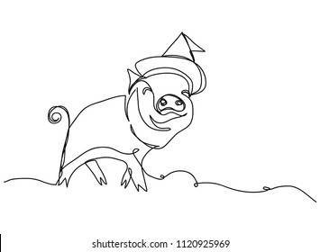 continuous line drawing of cute pig vector illustration simple concept zodiac pig.