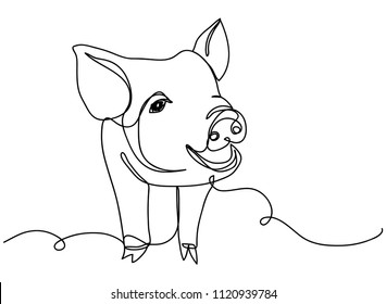 continuous line drawing of cute pig vector illustration simple concept zodiac pig.