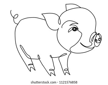 continuous line drawing of cute pig vector illustration simple concept zodiac pig.