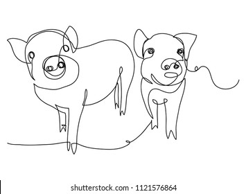 continuous line drawing of cute pig vector illustration simple concept zodiac pig.