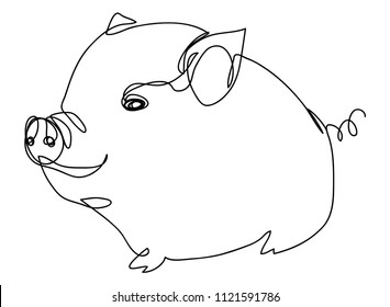 continuous line drawing of cute pig vector illustration simple concept zodiac pig.