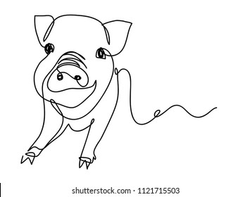continuous line drawing of cute pig vector illustration simple concept zodiac pig.