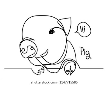 
continuous line drawing of cute pig vector illustration simple concept zodiac pig.
