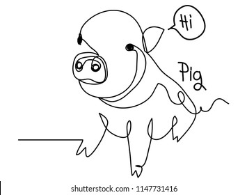 continuous line drawing of cute pig vector illustration simple concept zodiac pig.
