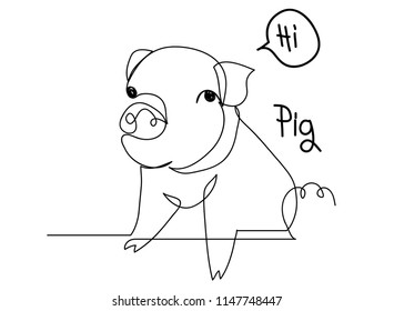 continuous line drawing of cute pig vector illustration simple concept zodiac pig.
