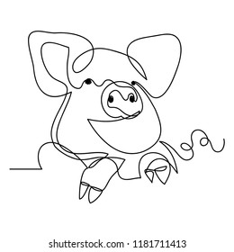 continuous line drawing of cute pig vector illustration simple concept zodiac pig.