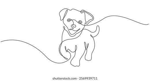 continuous line drawing of cute puppy.one line drawing of adorable puppy.single line vector illustration.isolated white background