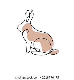 Continuous line drawing of cute rabbit. Black and white vector hand drawn illustration.