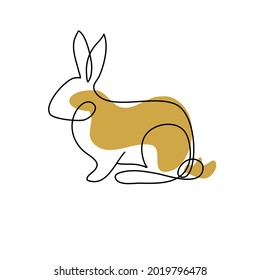 Continuous line drawing of cute rabbit. Black and white vector hand drawn illustration.