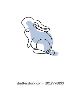 Continuous line drawing of cute rabbit. Black and white vector hand drawn illustration.