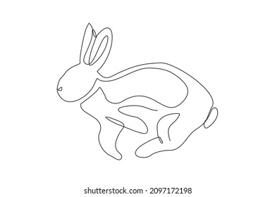 Continuous line drawing of cute rabbit. Single one line art of beautiful bunny rabbit animal pet. Vector illustration