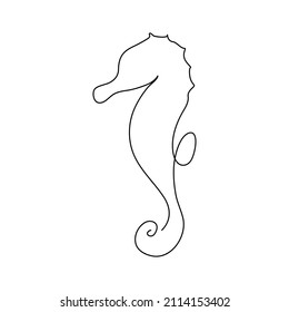Continuous line drawing of cute seahorses to create a unique logo. Little sea creature mascot concept for underwater world icon.
