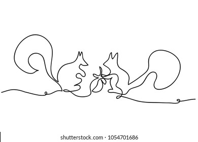 continuous line drawing of cute squirrel vector illustration