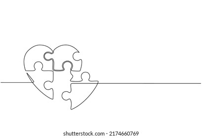 Continuous line drawing of cute and sweet love shaped puzzles. Love shaped puzzle. Great for Valentine's Day greeting cards, love greetings for couples in doodle style.