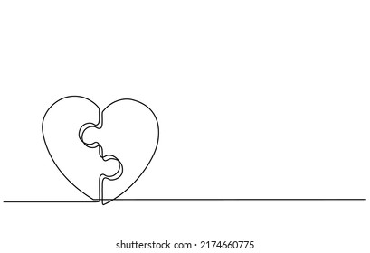 Continuous line drawing of cute and sweet love shaped puzzles. Love shaped puzzle. Great for Valentine's Day greeting cards, love greetings for couples in doodle style.