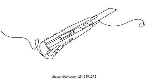 continuous line drawing of cutter knife.one line drawing of cutter knife.simple single line vector illustration.isolated white background