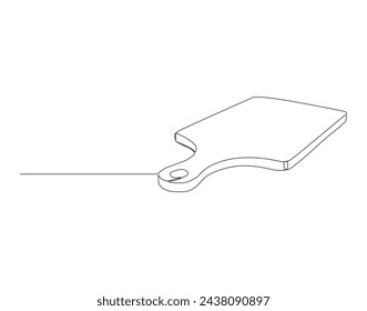 Continuous Line Drawing Of Cutting Board. One Line Of Cooking Utensils Concept. Cutting Board Continuous Line Art. Editable Outline.