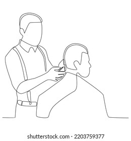 Continuous line drawing cutting hair at the barbershop