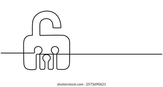 Continuous Line Drawing of Cyber Security Icon. Hand Drawn Symbol Vector Illustration, Continuous editable line drawing of padlock. Single line padlock icon, Padlock drawn with continuous line.