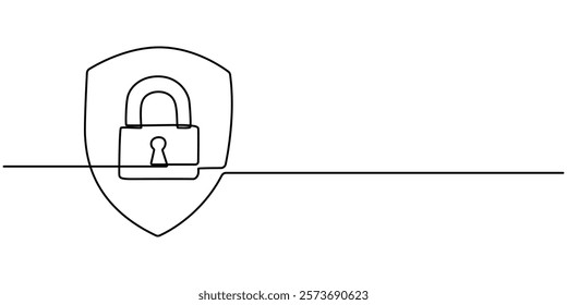 Continuous Line Drawing of Cyber Security Icon. Hand Drawn Symbol Vector Illustration, Continuous editable line drawing of padlock. Single line padlock icon, Padlock drawn with continuous line.