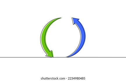 Continuous line drawing of cycle arrow, icon outline, business growth, object one line, single line art, vector illustration