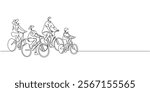 continuous line drawing of cycling with family.single line drawing of family sports together.cycling outdoors.single line vector illustration.isolated white background