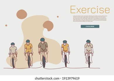 continuous line drawing of cycling, sports, health, fitness concept vector illustration simple.