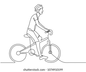 Continuous Line Drawing Cyclist on a Bicycle in Competitions, Minimalism Drawn by Hand on White Background. Vector Illustration.