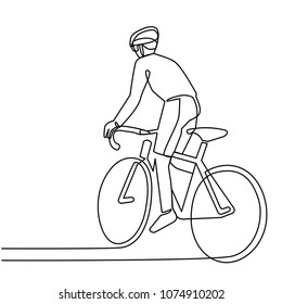 Continuous Line Drawing Cyclist on a Bicycle in Competitions, Minimalism Drawn by Hand on White Background. Vector Illustration.