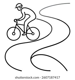 continuous line drawing of a cyclist riding