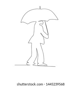continuous line drawing of dad with daughter under umbrella. isolated sketch drawing of dad with daughter under umbrella line concept. outline thin stroke vector illustration