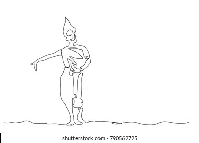 continuous line drawing of dancing girl thai