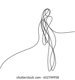 Continuous line drawing of dancing woman. Vector illustration