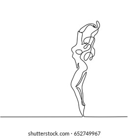 Continuous line drawing of dancing woman. Vector illustration